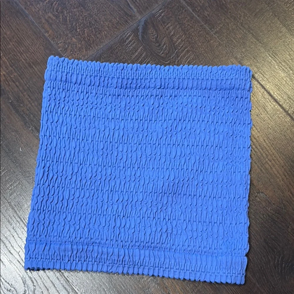 blue strapless top